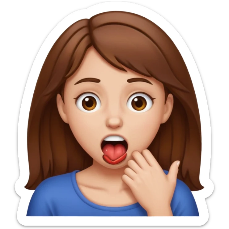 Make a emjoi of a brown hair girl choking herself In a joking way sticker