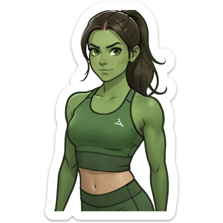 Brunette hair dark green eyed girl wearing workout clothes  sticker
