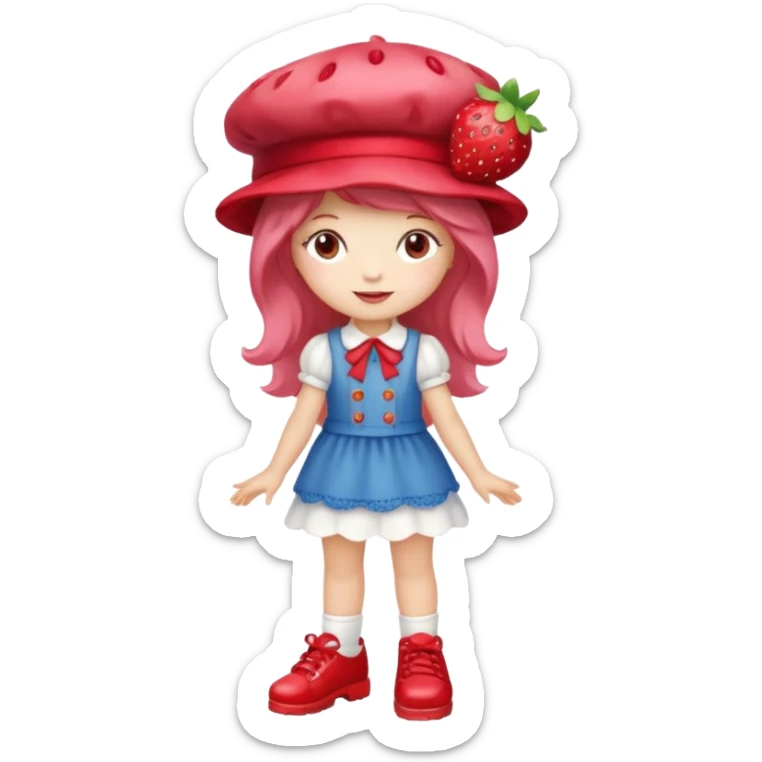 pretty and cute realistic modern day strawberry shortcake full body with red shoes emoji sticker