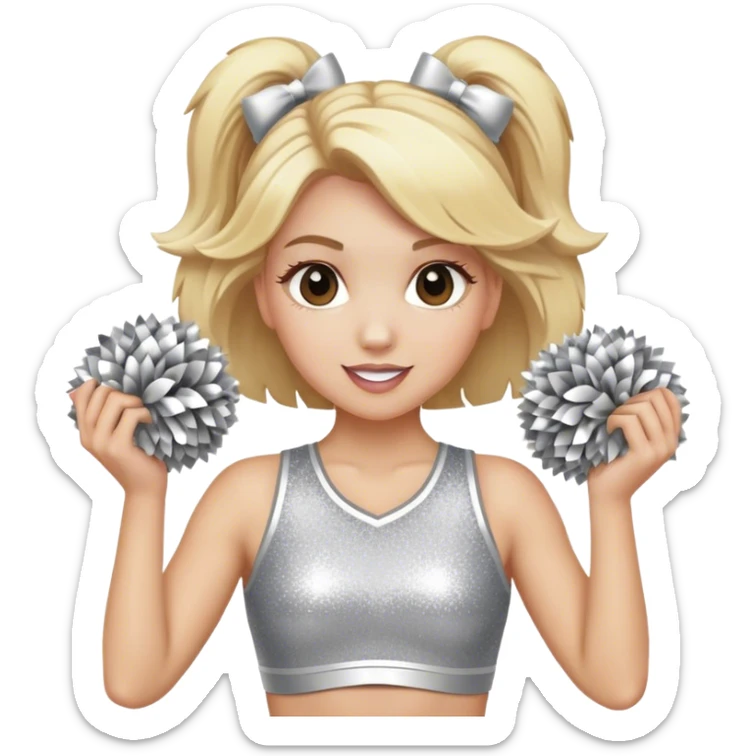 Cheerleader with blonde hair down holding Pom Pom’s wearing all silver and glitter sticker