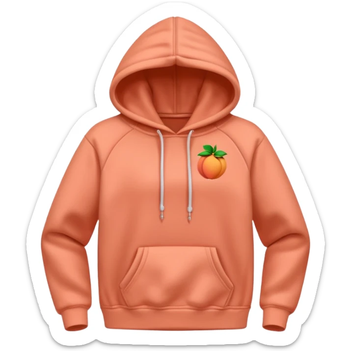 A 3D cartoon peach-coral hoodie with soft folds, drawstrings, and a casual fit, isolated plain background. plain , no texture. sticker