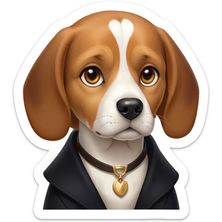 Cinematic Noble Beagle Portrait Emoji, Poised and regal, with a compact, sturdy build and a well-groomed coat of white, brown, and black, deep-set soulful hazel eyes, Simplified yet sharp and sophisticated features, highly detailed, glowing with a soft, dignified glow, high shine, intelligent and loyal, stylized with an air of strength, focused and attentive, soft glowing outline, capturing the essence of a watchful and confident companion, so majestic it feels as though it could step out of the screen with effortless authority! sticker