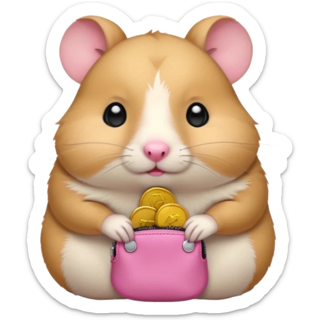 cartoon-style hamster melancholy expression opening his coin purse to showcase nothing sticker