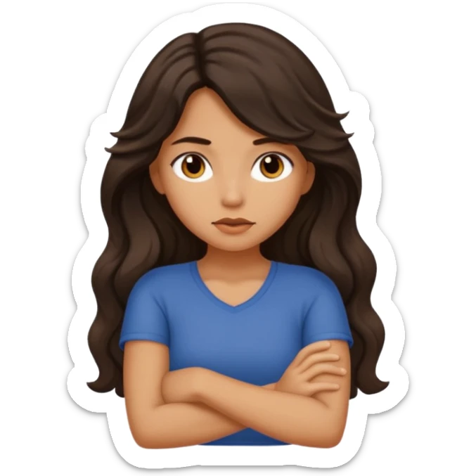 Slightly tan girl dark long wavy hair crossing her arms with slight pout sticker
