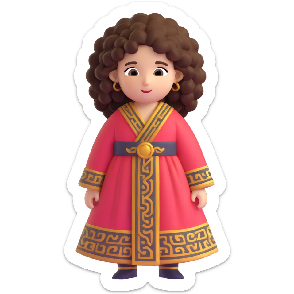 Beautiful Greek character with big puffy curly hair wearing cute traditional clothing sticker