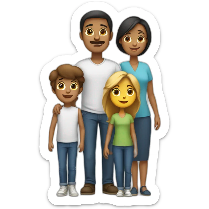 Family with 4, father, mother, teenager boy, small girl sticker