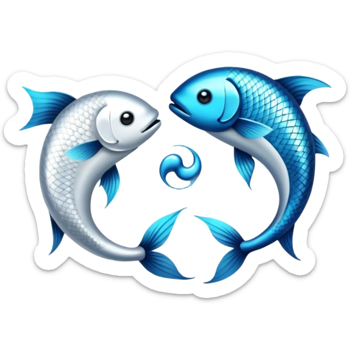 The zodiac symbol Pisces. Two fish in a “yin-yang” formation. One fish’s head is facing the other fish’s tail, and vice versa forming a hoop sticker