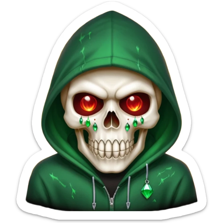 Bro I wanna skull with hoodie on the hoodie has to be on fire and I want matrix blood with the codes and weird numbers spilling out eyes and mouth almost give him a diamond grill in his mouth make it shinny where is the matrix symbols  sticker