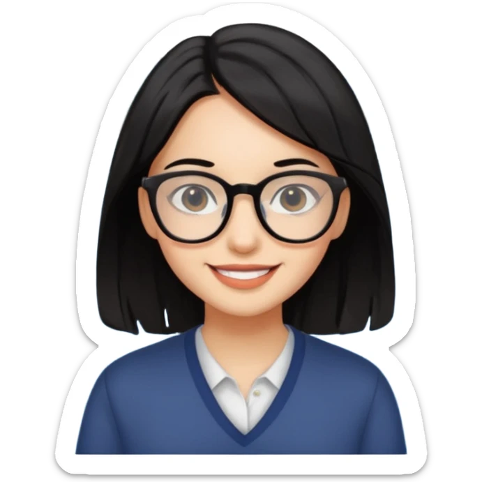 de una chica morena clara con cabellos negro y lago con lentes sticker