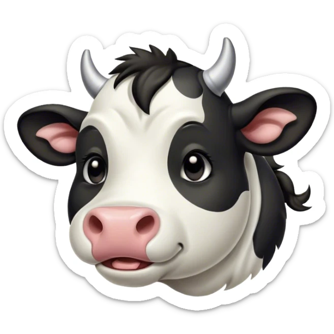 Cinematic Cute Yawning Black and White Cow Portrait Emoji, Head tilted slightly with a dramatic, wide-open yawn, showcasing a smooth, contrasting coat of black and white, floppy ears slightly drooping, round brown eyes barely open in drowsy contentment, Simplified yet irresistibly adorable features, highly detailed, glowing with a soft, cozy glow, high shine, relaxed yet expressive, stylized with a touch of modern whimsy, bright and endearing, soft glowing outline, capturing the essence of a sleepy yet affectionate cow, so drowsy it feels like it could stride out of the screen and curl up for a nap! sticker