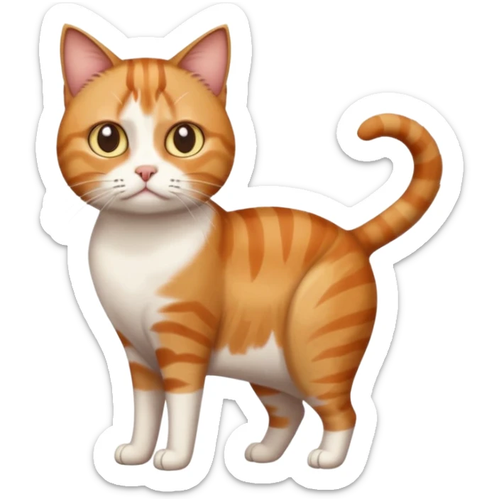 full body white, ginger and brown tabby calico cat with skinny head and fat body with an anxious face sticker