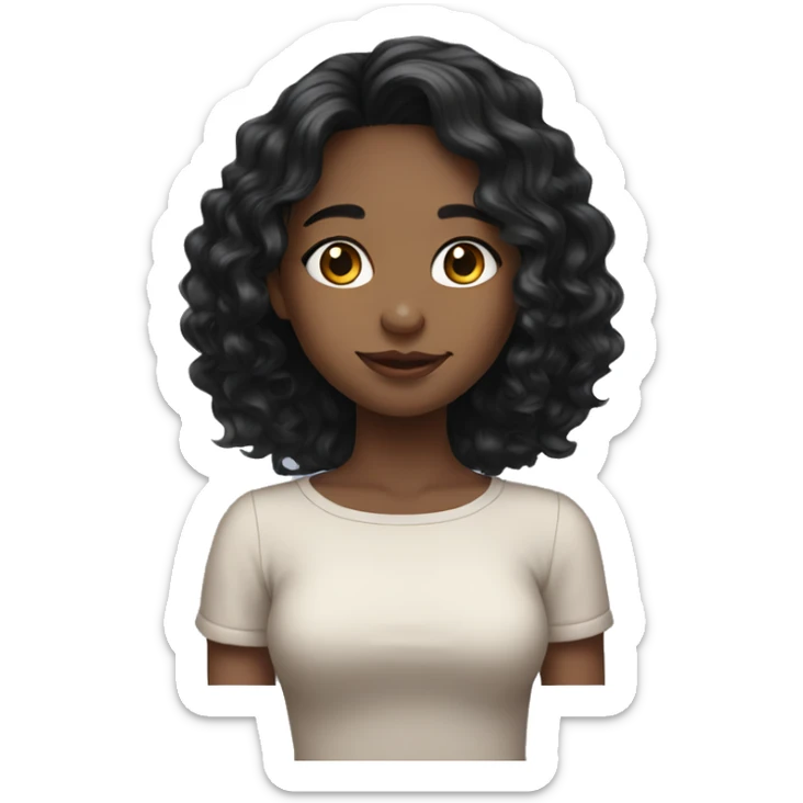 cute girl and black wavy hair sticker