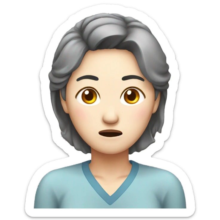 Headache, middle-aged Korean woman in her 40s, with one hand on her head, painful face sticker