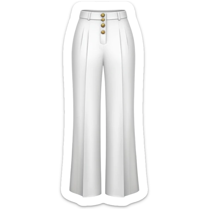 only the white palazzo pants garment, moderate wide leg dress pants, formal with button, isolated flat lay, no human, no model, just the clothing item on white background sticker