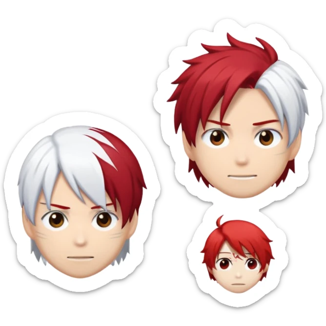Emoji face with Shoto Todoroki's split hair - left side red hair, right side white hair, like the character from My Hero Academia sticker