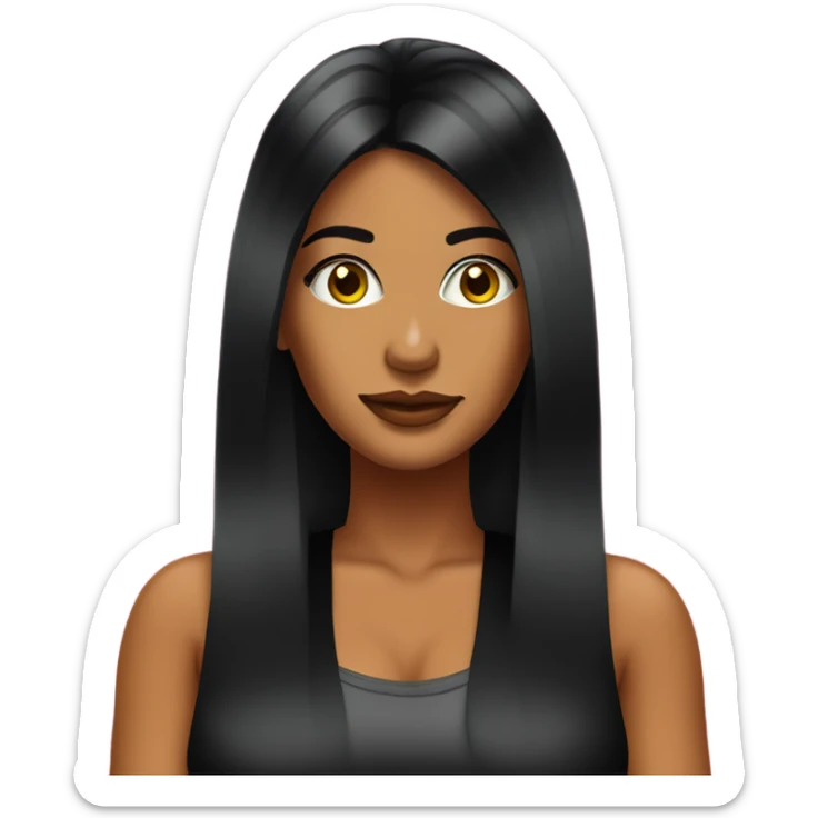 Tanned woman with long black hair dressed in Y2K hair, makeup, and neon attire sticker