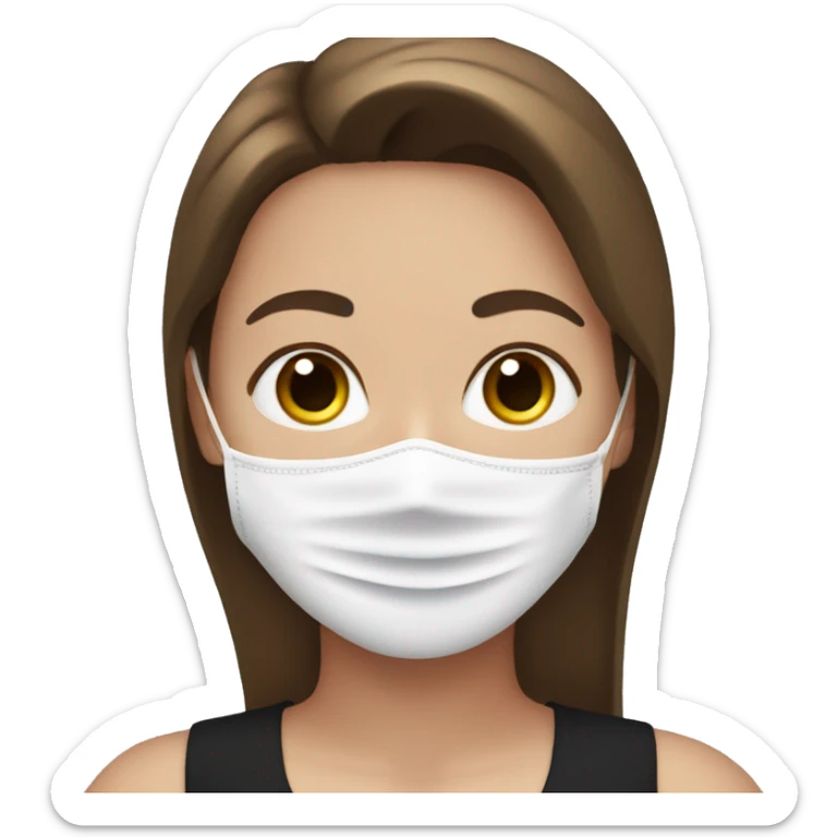 white girl with brown hair and brown eyes in a black tank top with a face mask on sticker
