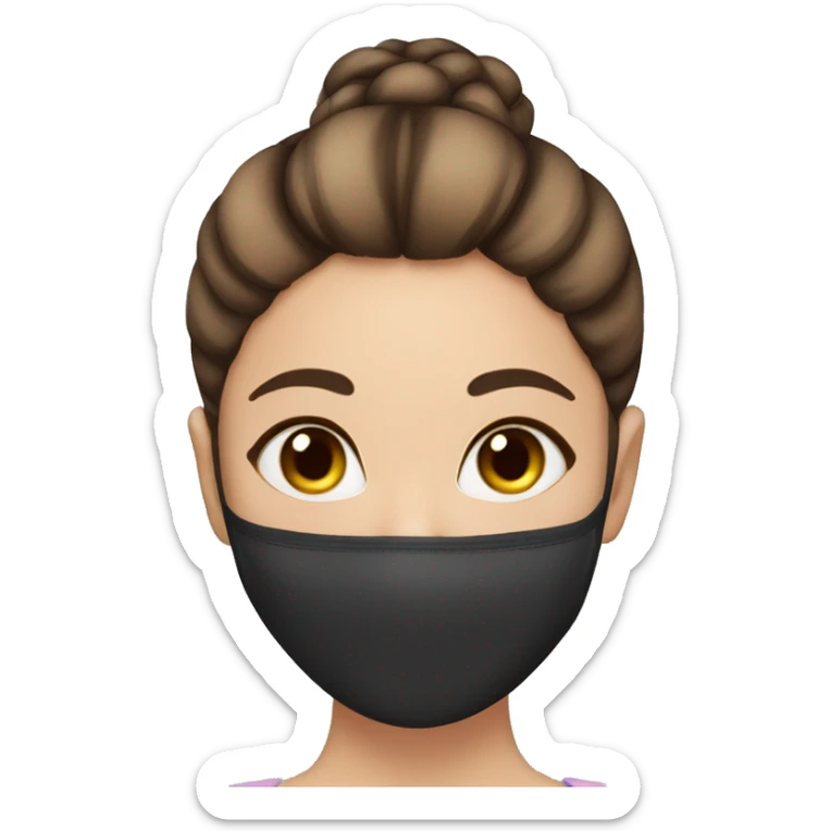 Brown hair girl hair in bun with beauty face mask sticker