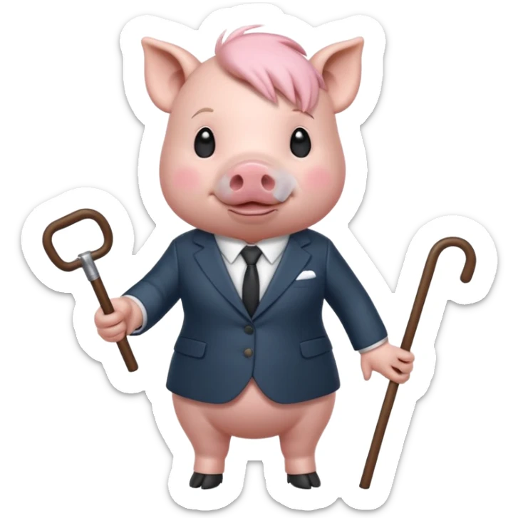 Female pig with hair wearing a suit and carrying a cane sticker