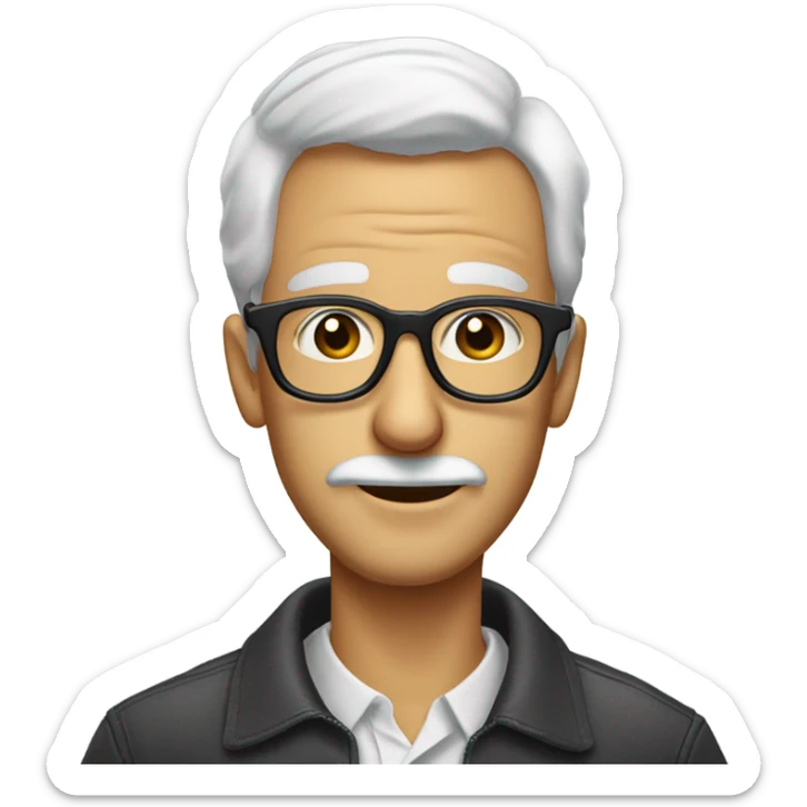 man's face with big nose and oval glasses who has skinny jawline and a tuft of white hair on his jawl sticker