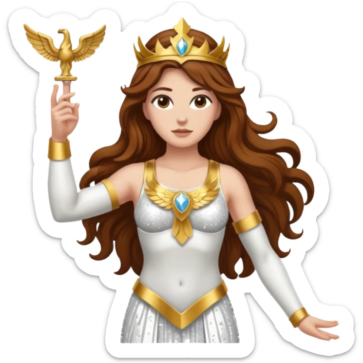 Nike, Goddess of Victory from Gods and Goddesses with long brown hair, white sequin outfit sticker