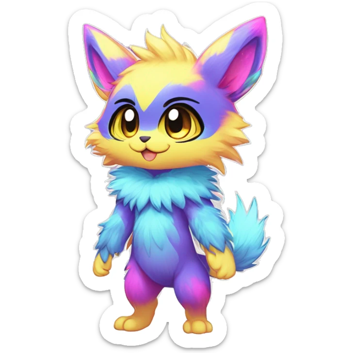 Anthro Scalie Fluffy Cool Cute Magical Shiny Colorful Neon Vibrant Colors Sparkle Kemono-style Chibi Fantasy-Animal-Fakémon-Pokémon-Hybrid Fur Sona Aesthetic Full Body sticker