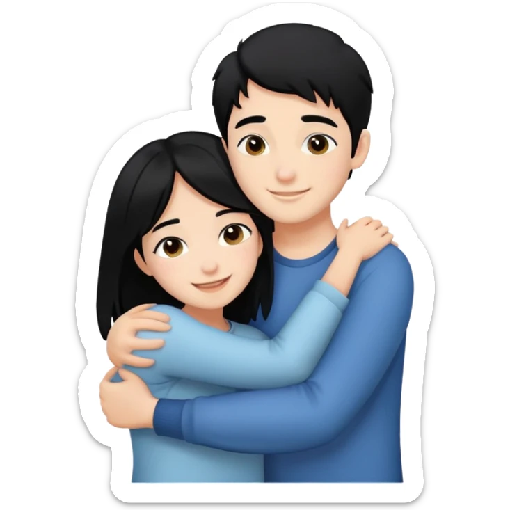Two best friends one boy with black hair, one girl with black hair hugging happy and grateful  sticker