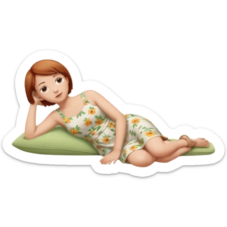 a woman, alone, short hair, light skin, auburn hair, laying on her side, facing away, full body is visible, feet are down. do not include other people, faces, or characters sticker