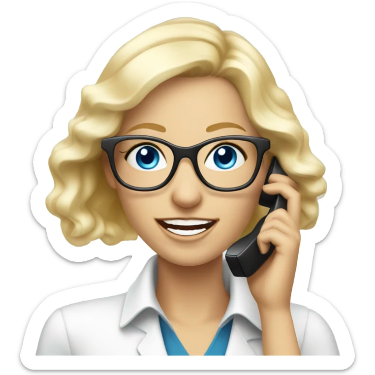  Elegant real blonde lady with glasses happy blue eyes talking on a phone  sticker