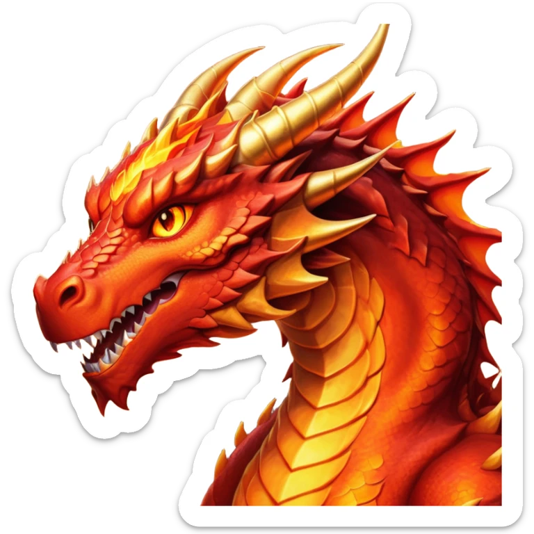 cinematic-noble-fierce-fire-dragon-portrait-emoji,-poised-and-imposing,-with-a-muscular,-scaled-body-ablaze-in-fiery-hues-of-crimson,-molten-orange,-and-molten-gold,-and-intense,-burning-eyes-that-mirror-the-heart-of-a-volcano;-rendered in detail sticker