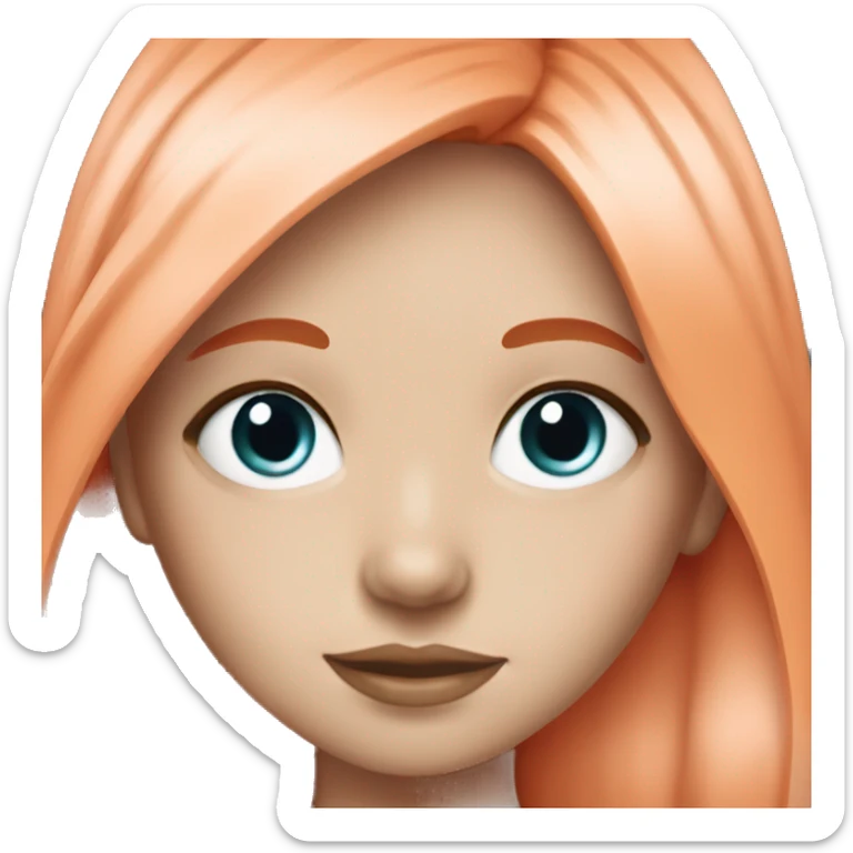 white girl with orange long hair and orange bangs wearing pink sticker