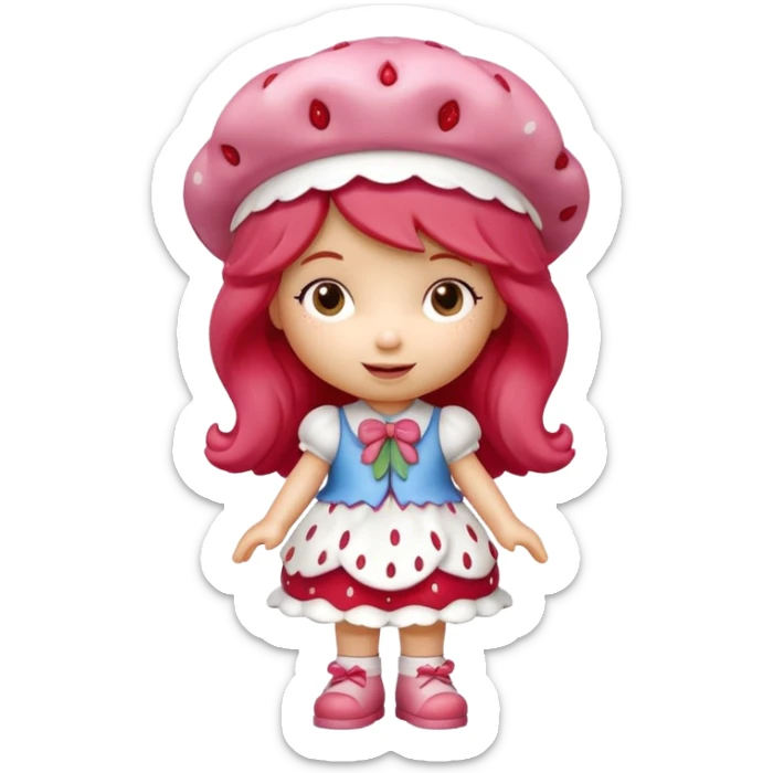 Isolated, detaile illustration of the most incredibly pretty and cute realistic modern day cartoon character strawberry shortcake
figurine imaginable, toy style. sticker