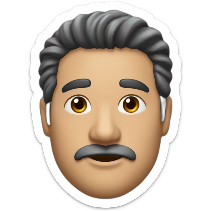 Hombre moreno de 45 años, peinado de lado, cabello negro, gordito sticker