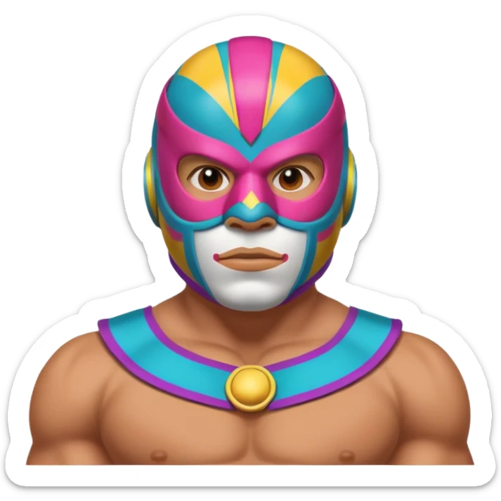 Mexican wrestler portrait, head and shoulders only, colorful luchador mask, muscular collar, confident expression, 3D cartoon, mobile game icon style, clean background, no text, no watermark
 sticker