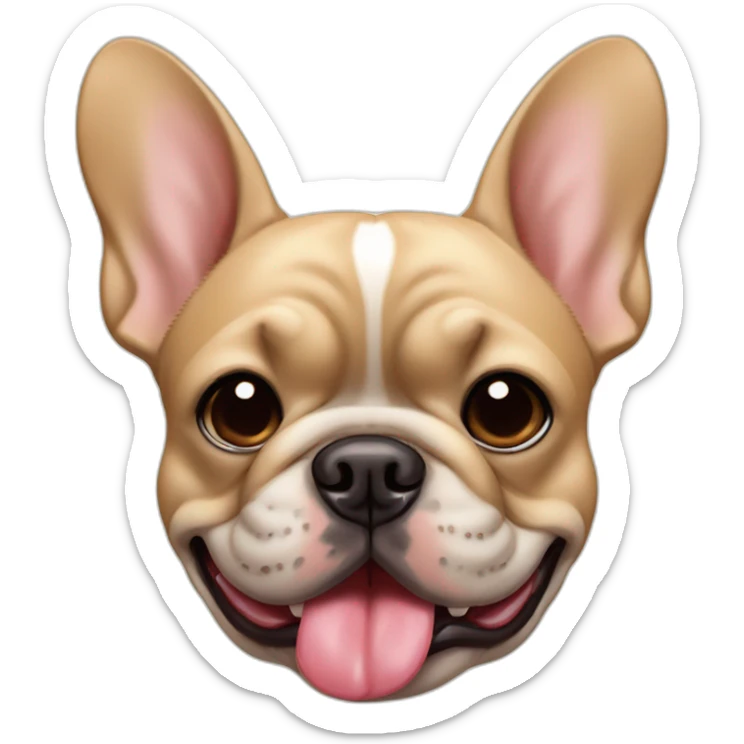 head shot of chunky tan french bulldog with tongue out sticker