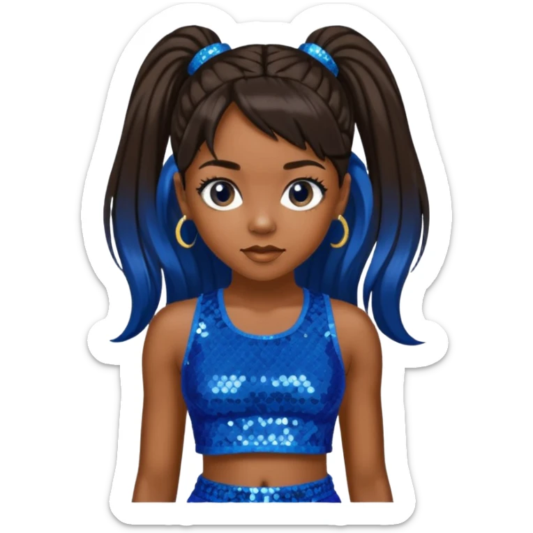 Left Eye from TLC with long dark brown ponytail hair, blue sequin crop top and pants sticker