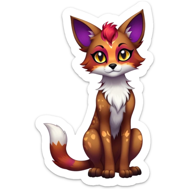 Vibrant dark edgy gothic Falvie-Fionbri-creature-sparkle-feline-fursona, full body, with random markings sticker