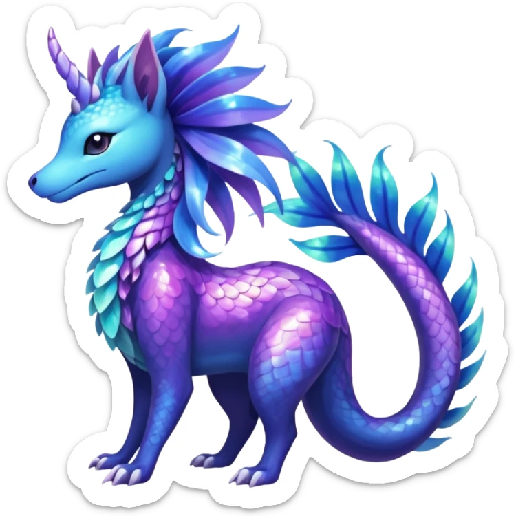 Shiny Exotic Tropical Iridescent Dusky Nightly Meganium-Amaura-Suicune-Fakémon-fusion-creature (full body) sticker