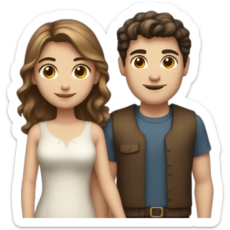 a dark-haired white man with brown eyes and a girl with light brown hair and blue eyes are holding hands sticker