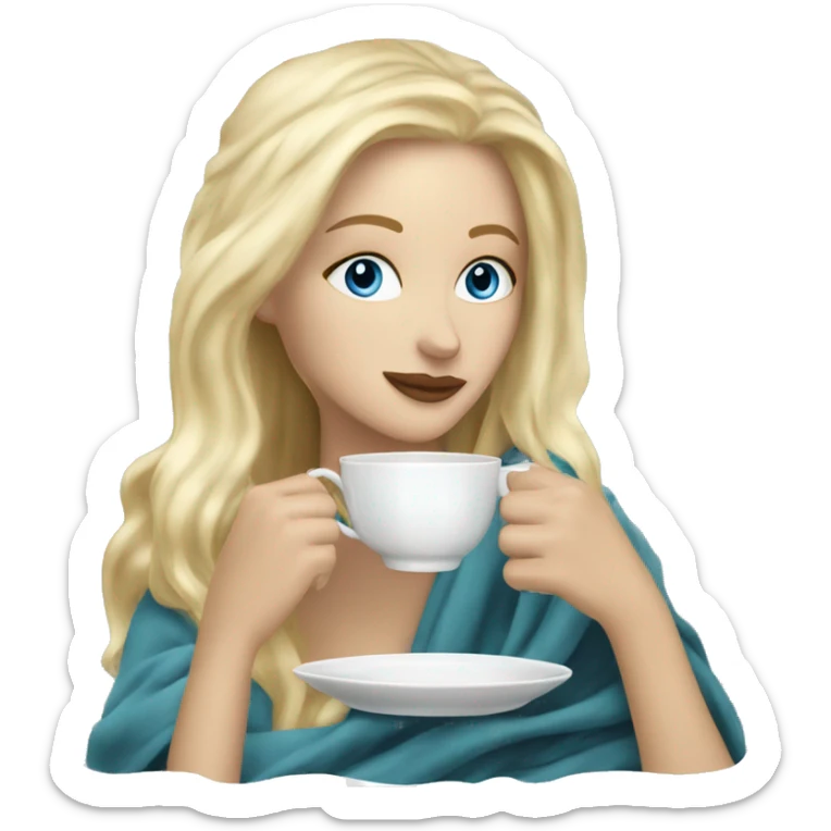 Blonde hair blue eyed white women drinking tea with blanket on sticker