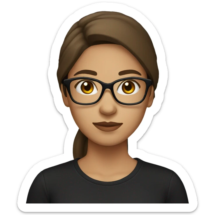 long brown hair girl straight , brown eyes, with glasses, light skin in black t shirt sticker