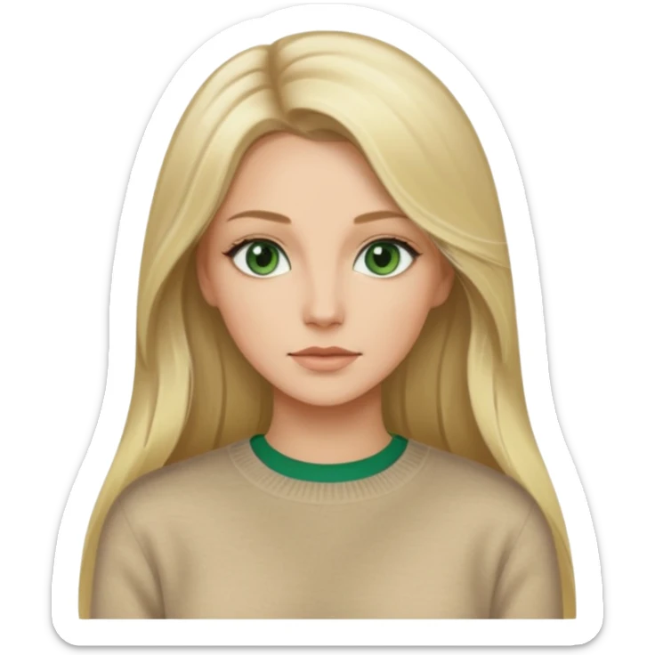 Blonde balayage very long hair white women beige sweater with green eyes  sticker
