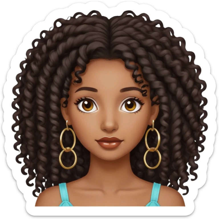 pretty black girl with long curly hair wearing hoop earrings and accessories sticker