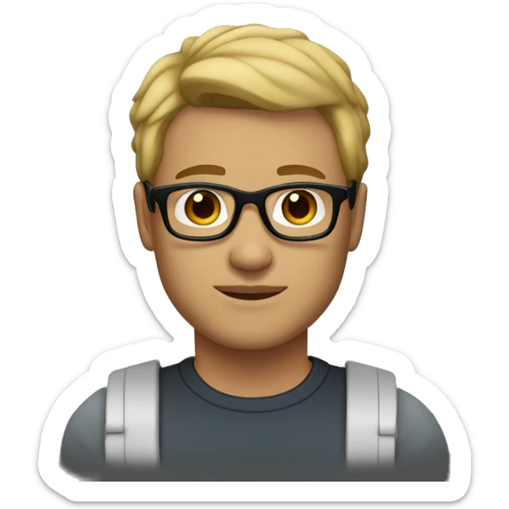 man, light skin, dark blonde hair, dark brown eyes, with black glasses sticker