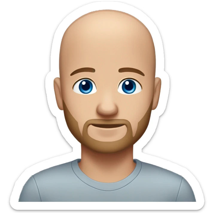  bald white man with blue eyes, brown hair with some light gray in, and a brown goatee with an orange tint and hints of gray sticker