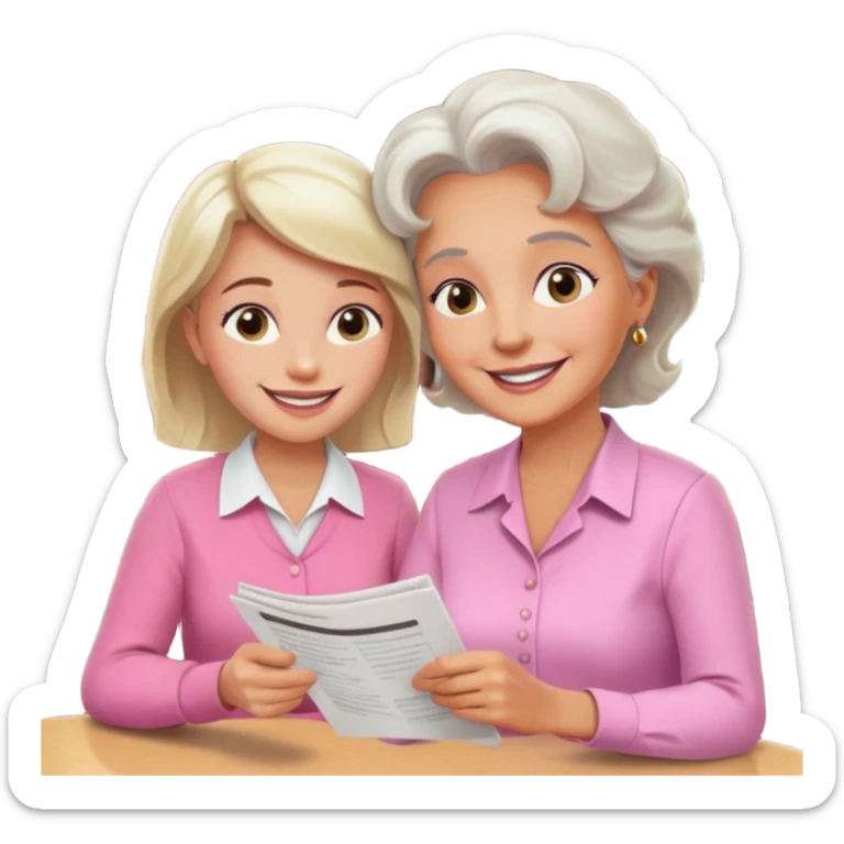 conversación dentro de un restaurant  dos personas y una de las persoans sea una abuela y el otro un adulto de 27 años sticker