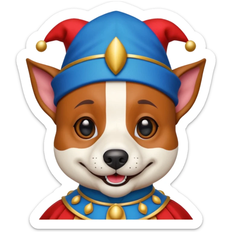 crazy funny colorful jack russel dog jolly joker, medieval, vintage, court jester, mac os icon, blue color sticker