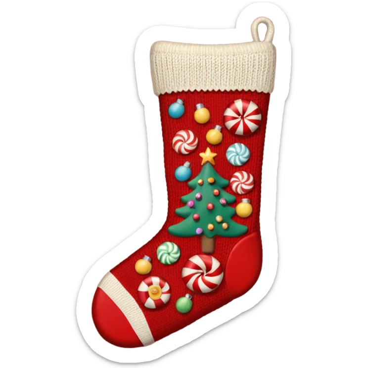 A cozy old-timey Christmas stocking full of vintage toys and candy sticker
