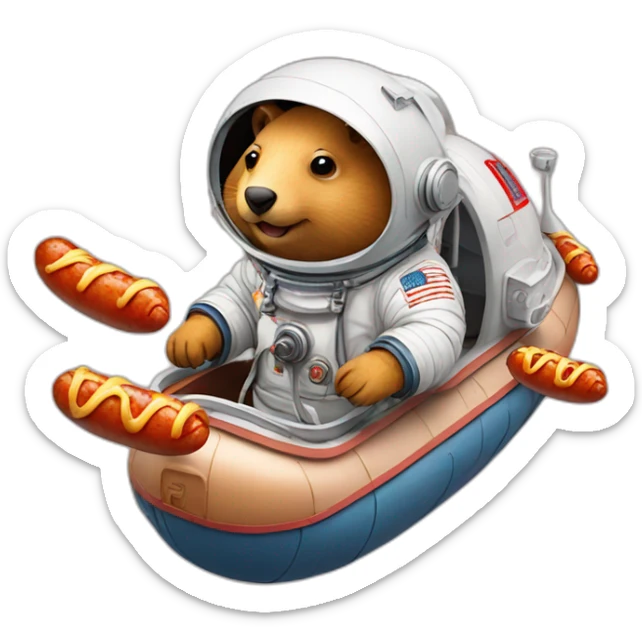 astronaut wombats in a boats made of hotdog sausages sticker