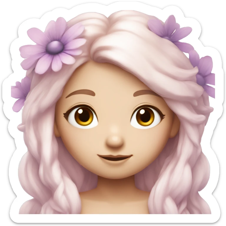 Beautiful, flower fairy, white long, light pink hair, big wings, white skin, light violet eyes  sticker